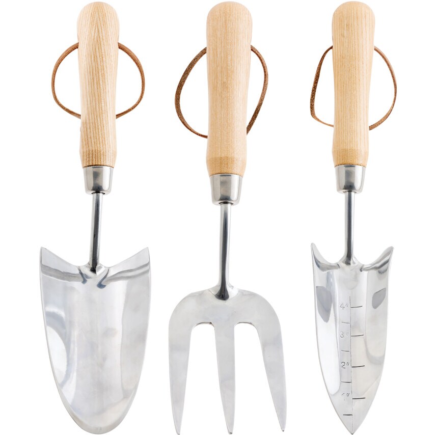3-Piece Stainless Steel Garden Hand Tool Set with Wooden Handles